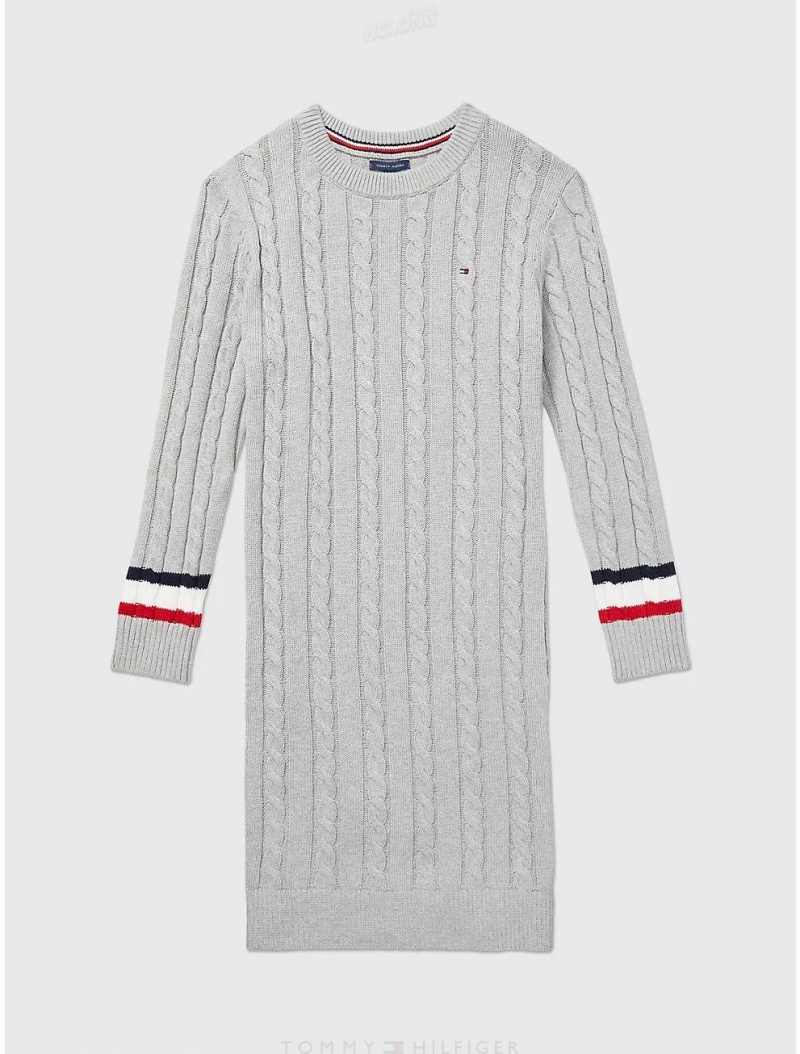 Tommy Hilfiger Logo Stripe Cable Dress Dresses & Skirts Grey Heather | 7593-WRNFI