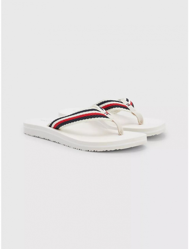 Tommy Hilfiger Logo Stripe Flip Flop Shoes Feather White | 8365-FKYOR