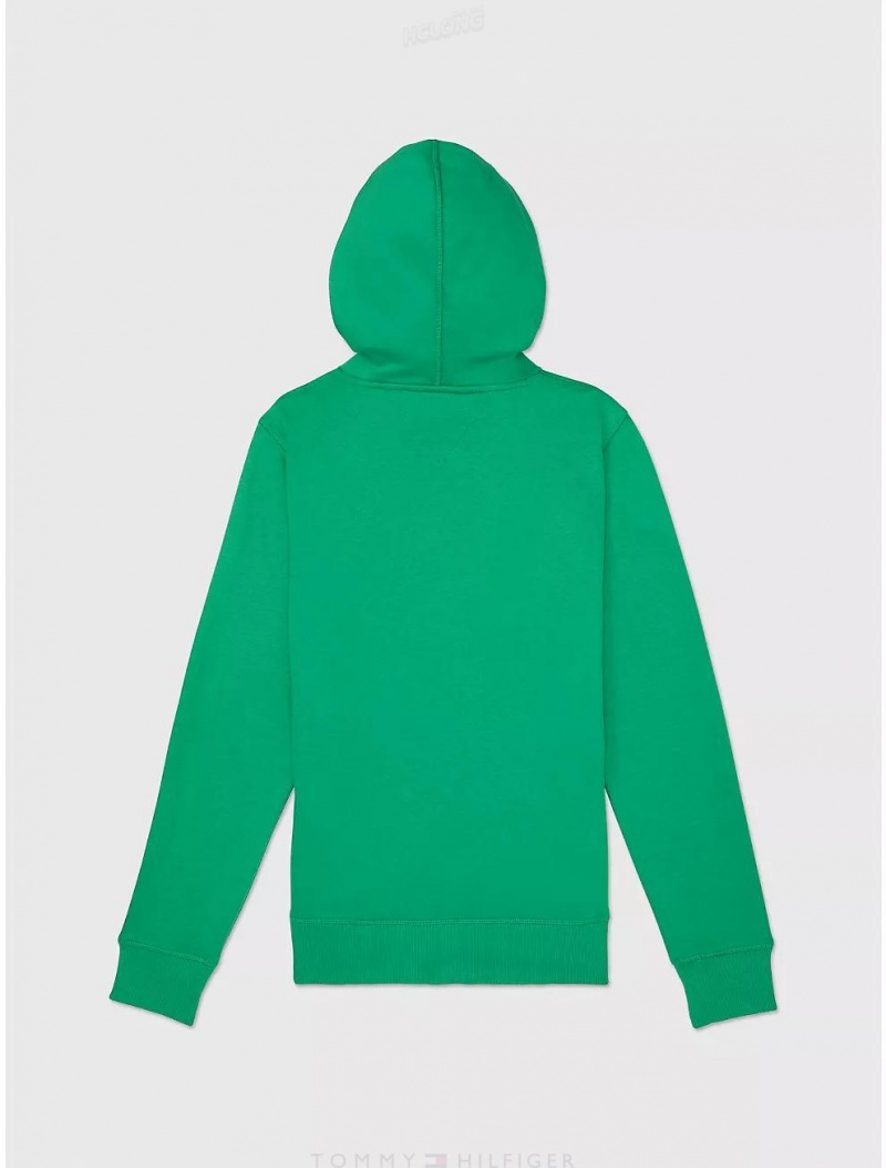 Tommy Hilfiger Logo Stripe Hoodie Tops Echos Of Green | 1754-SUKGM