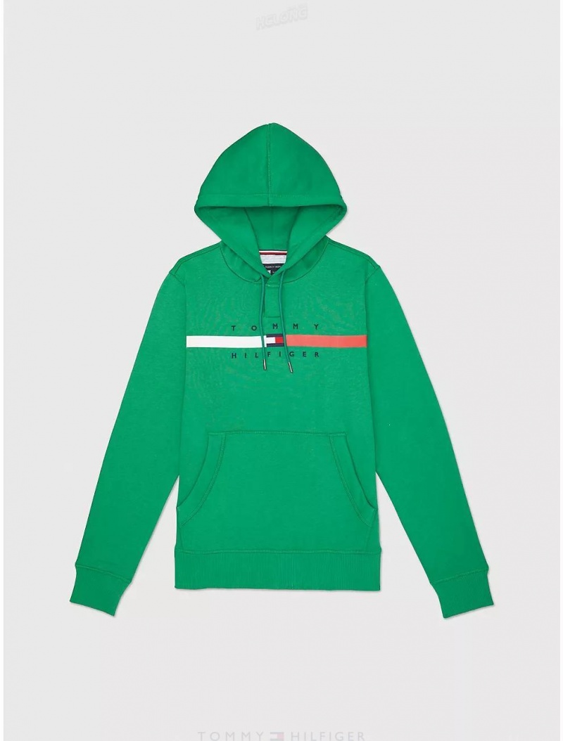 Tommy Hilfiger Logo Stripe Hoodie Tops Echos Of Green | 1754-SUKGM