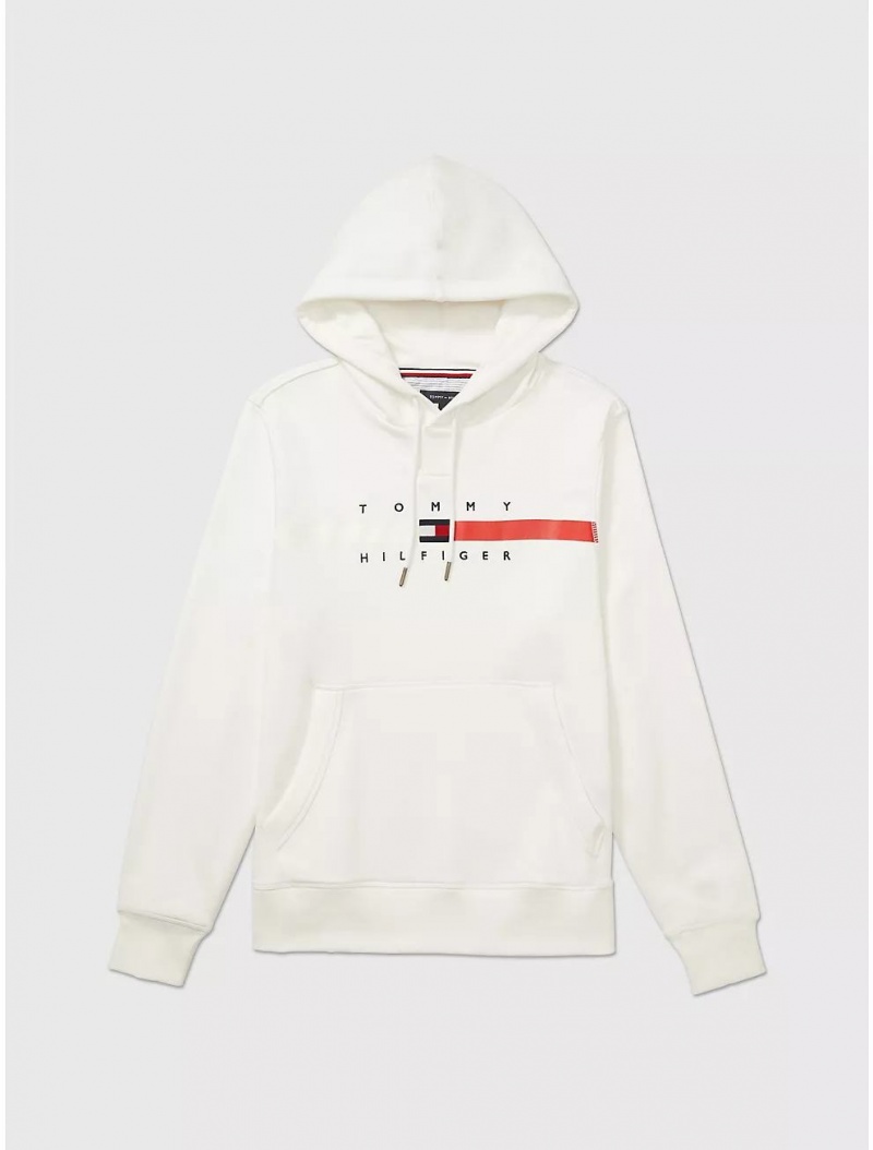 Tommy Hilfiger Logo Stripe Hoodie Tops Fresh White | 1298-UHWNF