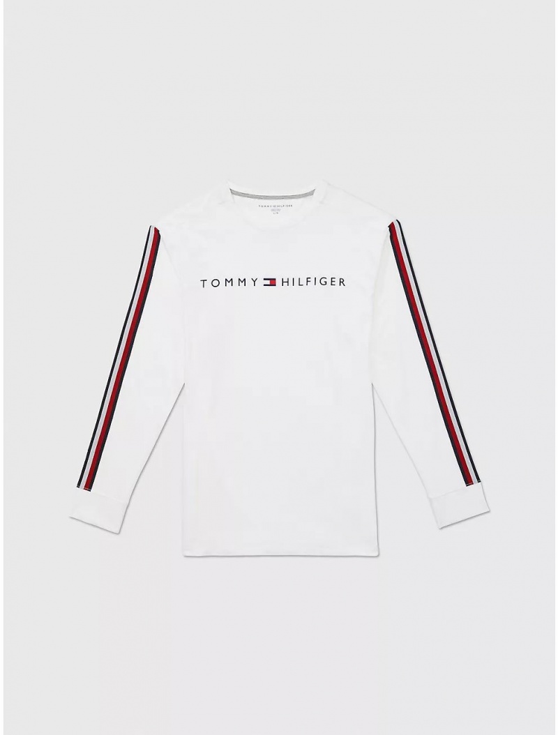 Tommy Hilfiger Logo Stripe Long-Sleeve T-Shirt Tops Optic White | 7430-GPIOZ