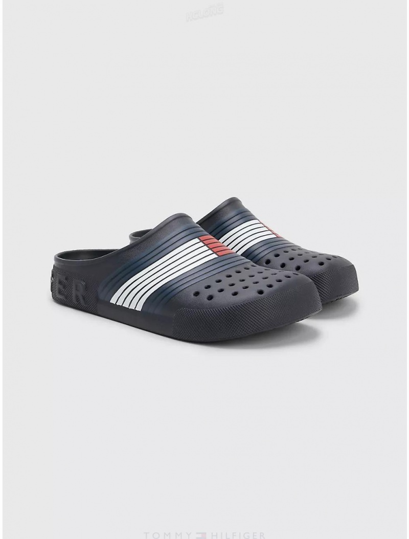 Tommy Hilfiger Logo Stripe Mule Shoes Desert Sky | 7962-FILUC