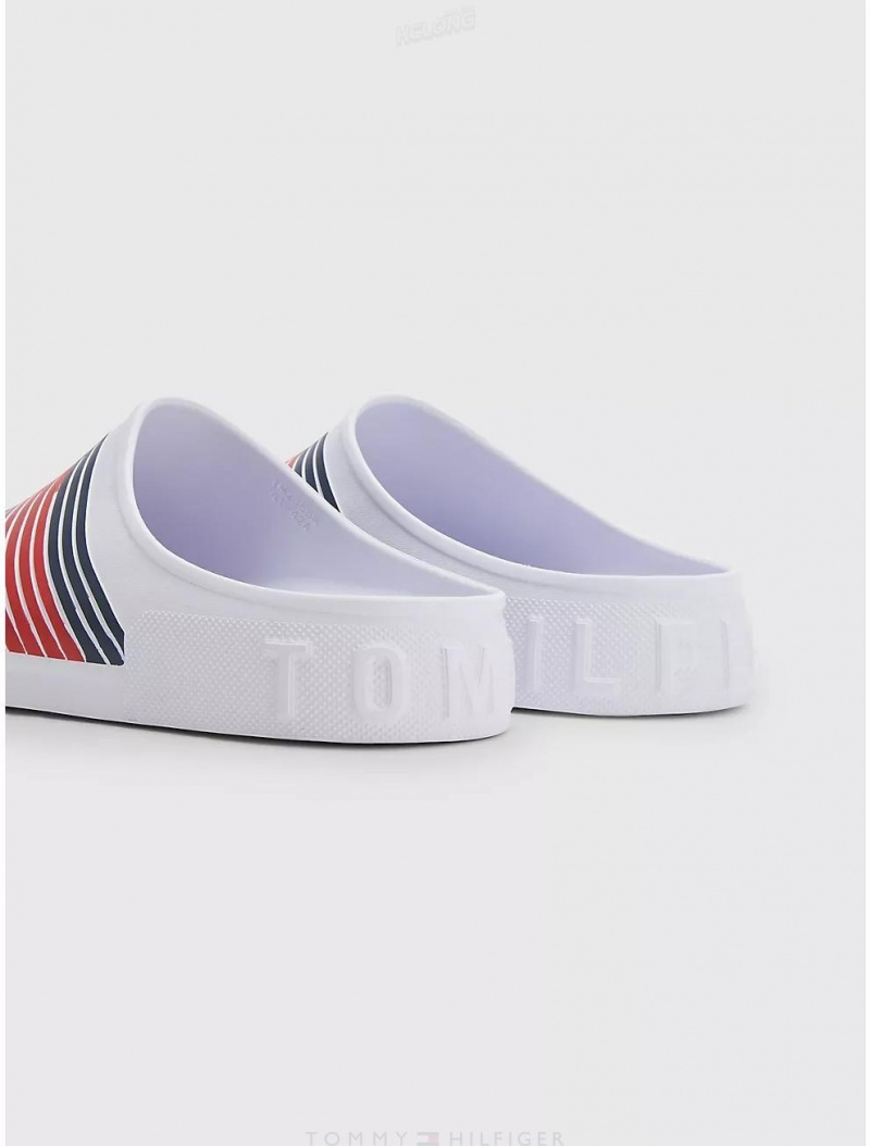 Tommy Hilfiger Logo Stripe Mule Shoes White | 9738-GSXOU