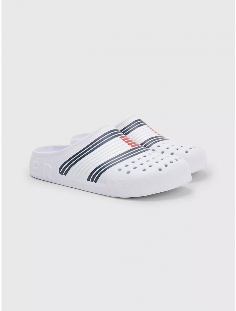 Tommy Hilfiger Logo Stripe Mule Shoes White | 9738-GSXOU