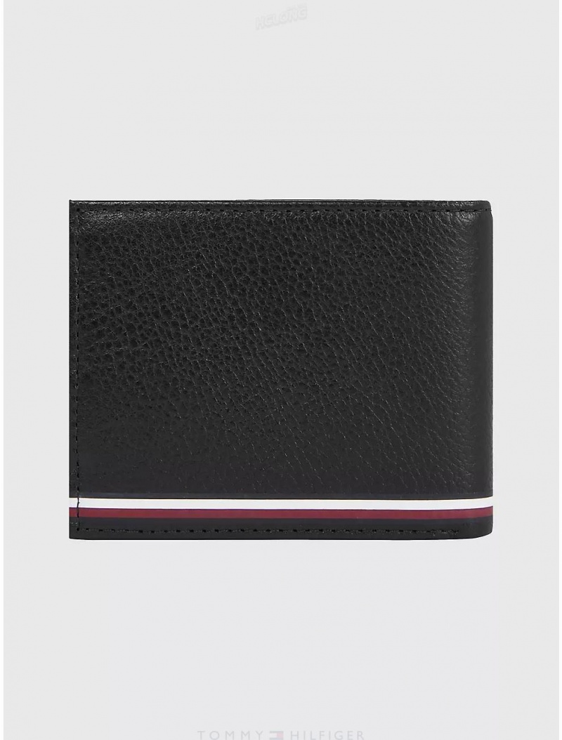 Tommy Hilfiger Logo Stripe Pebbled Mini Card Wallet Wallets Black | 1760-AEMLH