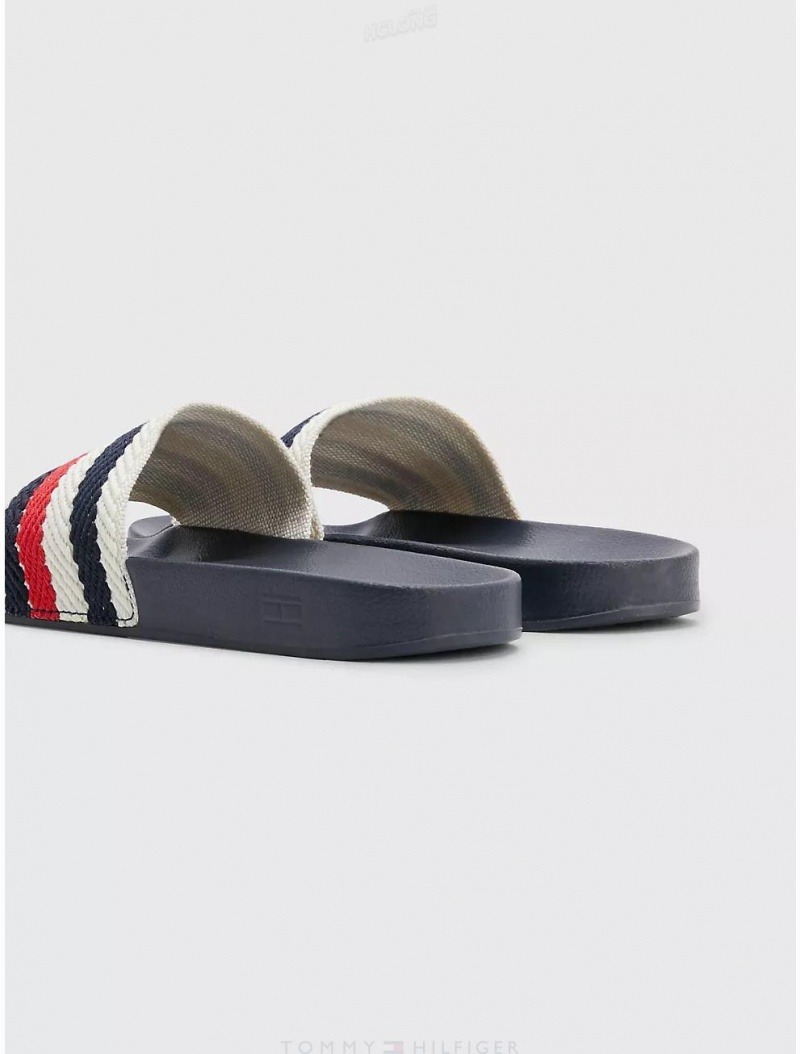 Tommy Hilfiger Logo Stripe Pool Slide Shoes Space Blue | 3945-NWMQX