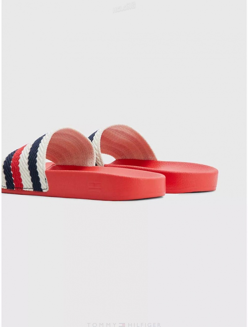 Tommy Hilfiger Logo Stripe Pool Slide Shoes Fireworks | 3741-NUDEY