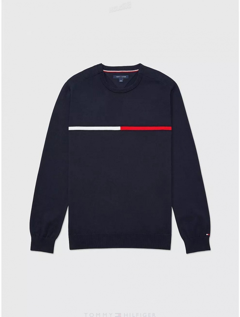 Tommy Hilfiger Logo Stripe Sweater Tops Desert Sky | 0851-XVZHU