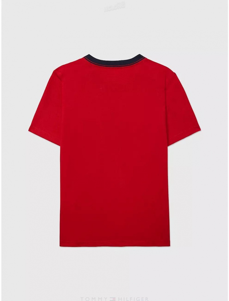 Tommy Hilfiger Logo Stripe T-Shirt Tops Primary Red | 1356-UFZHI