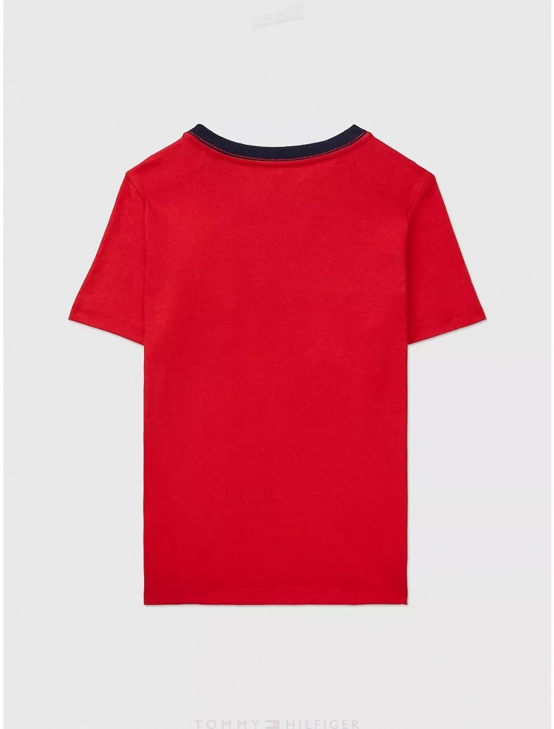 Tommy Hilfiger Logo Stripe T-Shirt Tops Primary Red | 0461-MNJCD