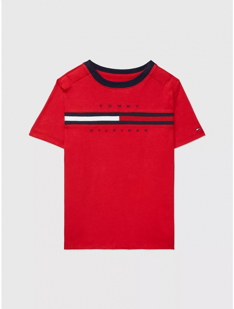 Tommy Hilfiger Logo Stripe T-Shirt Tops Primary Red | 0461-MNJCD