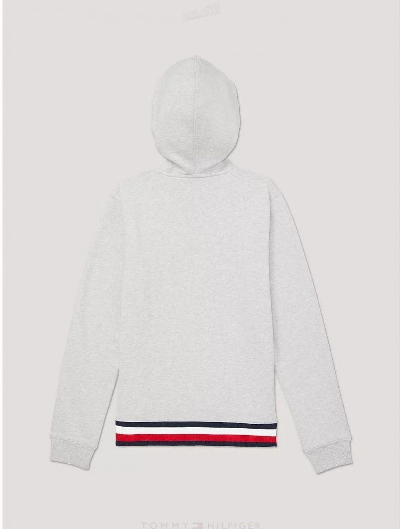 Tommy Hilfiger Logo Stripe Zip Hoodie Tops Grey Heather | 2047-OUTAC