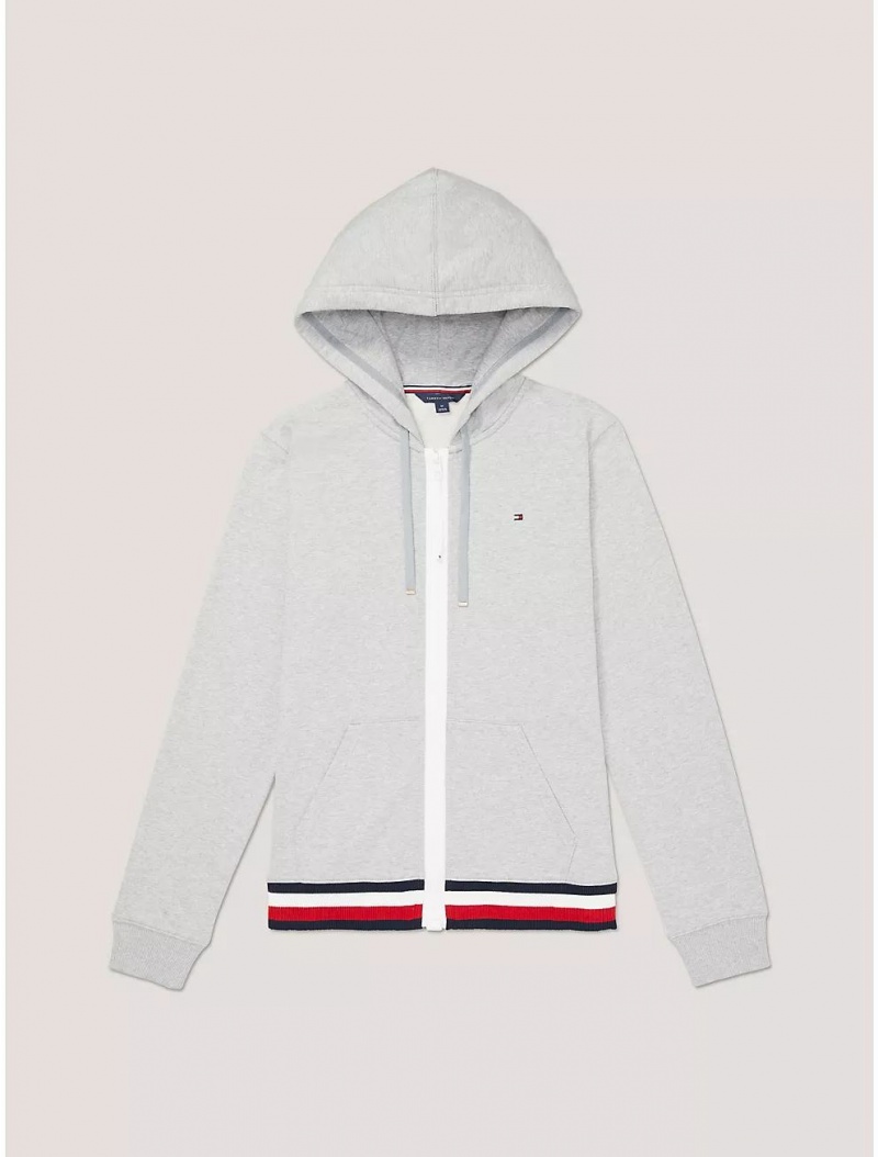 Tommy Hilfiger Logo Stripe Zip Hoodie Tops Grey Heather | 2047-OUTAC