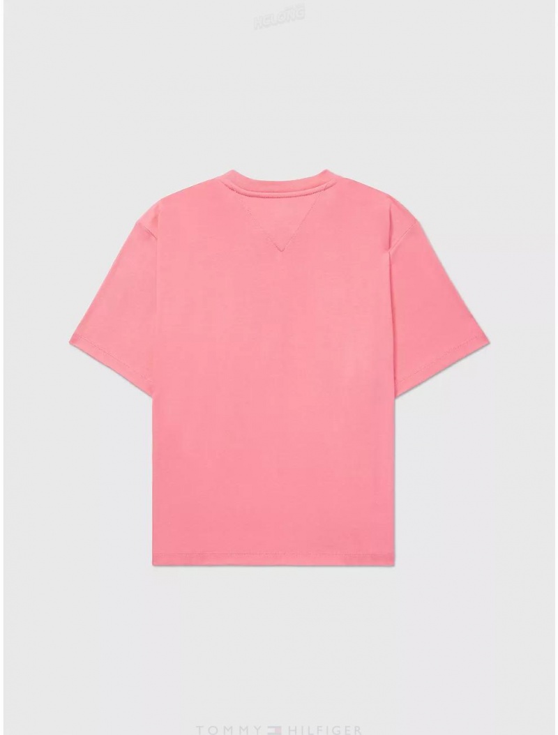 Tommy Hilfiger Logo T-Shirt Tops Garden Rose | 1895-FKUMD