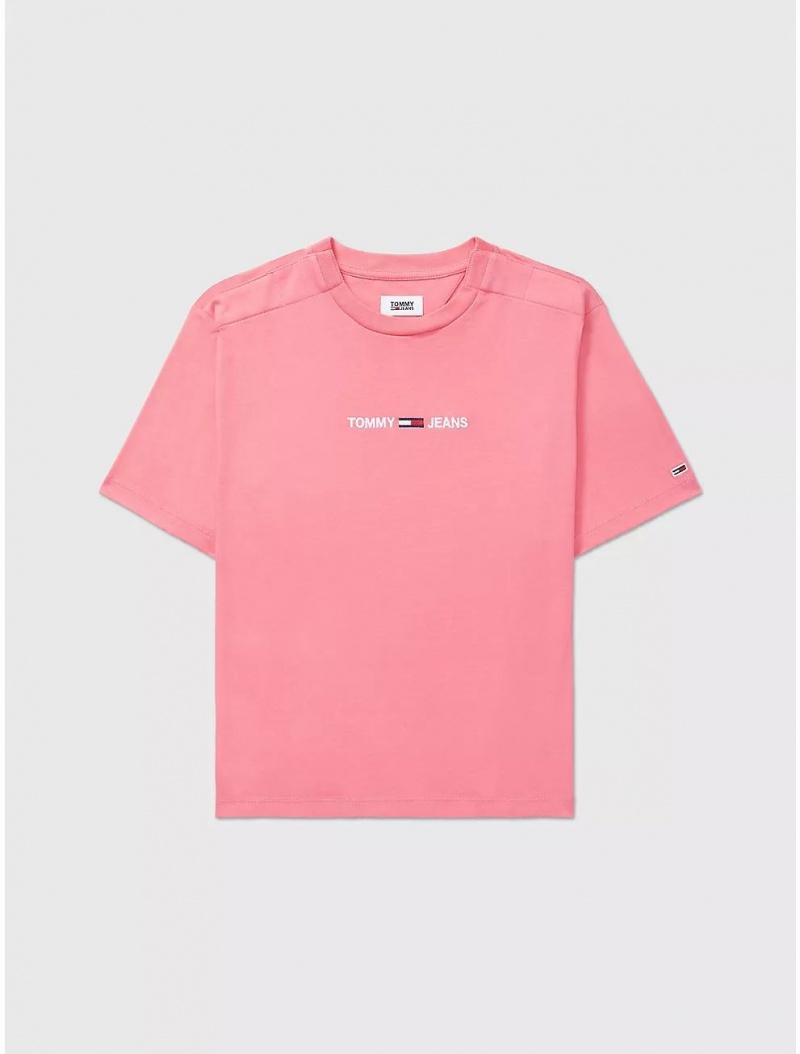 Tommy Hilfiger Logo T-Shirt Tops Garden Rose | 1895-FKUMD