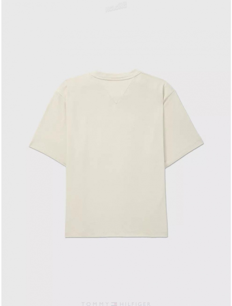 Tommy Hilfiger Logo T-Shirt Tops Palomino | 3475-GEVBZ