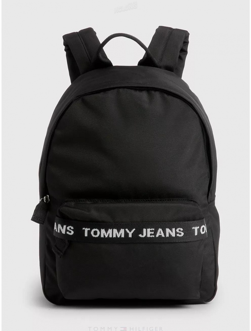 Tommy Hilfiger Logo Tape Backpack Bags Black | 3281-YQSOM