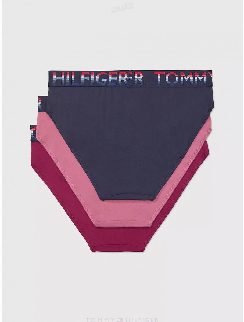 Tommy Hilfiger Logo Tape Bikini 3-Pack Panties Navy Blazer/Metro Mauve/Purple Potion | 1695-AWELP