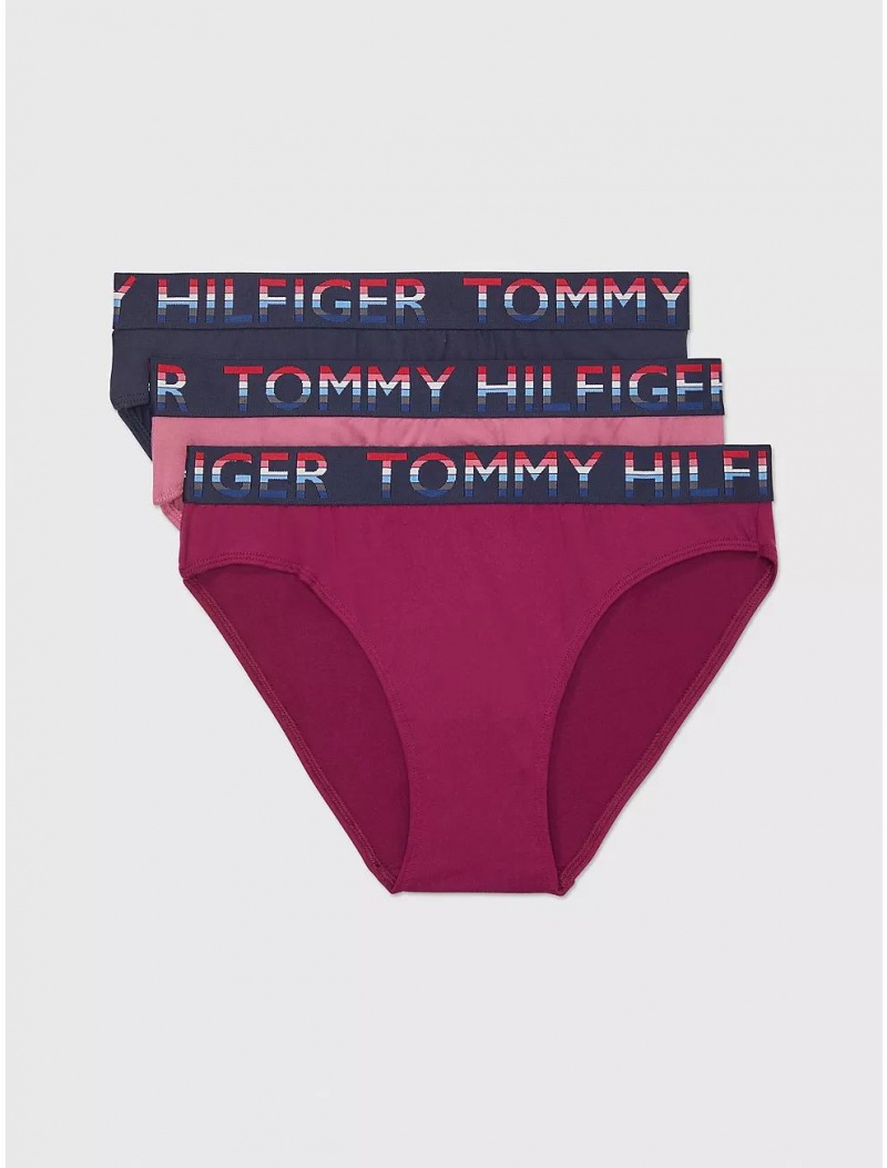 Tommy Hilfiger Logo Tape Bikini 3-Pack Panties Navy Blazer/Metro Mauve/Purple Potion | 1695-AWELP