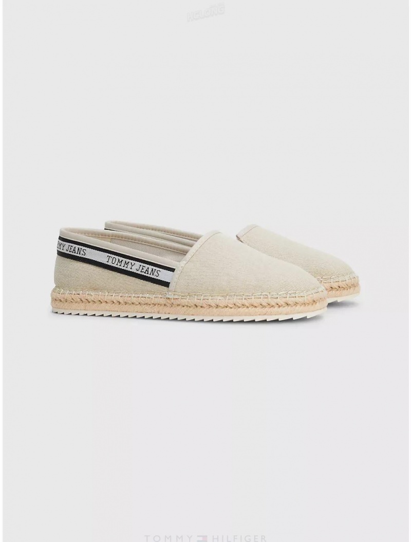 Tommy Hilfiger Logo Tape Espadrille Shoes Bleached Stone | 3812-EVKSF