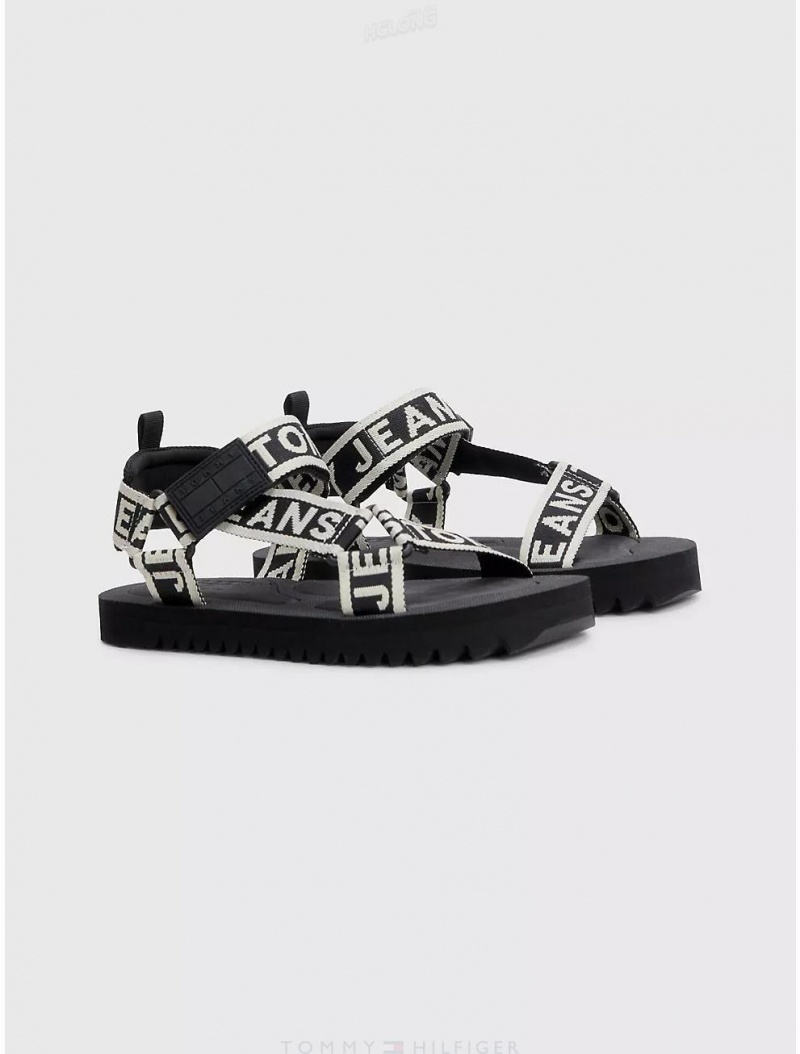 Tommy Hilfiger Logo Tape Sandal Shoes Black | 2439-OVEHA