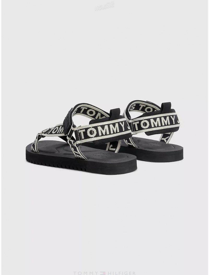 Tommy Hilfiger Logo Tape Sandal Shoes Black | 4932-BQXCF