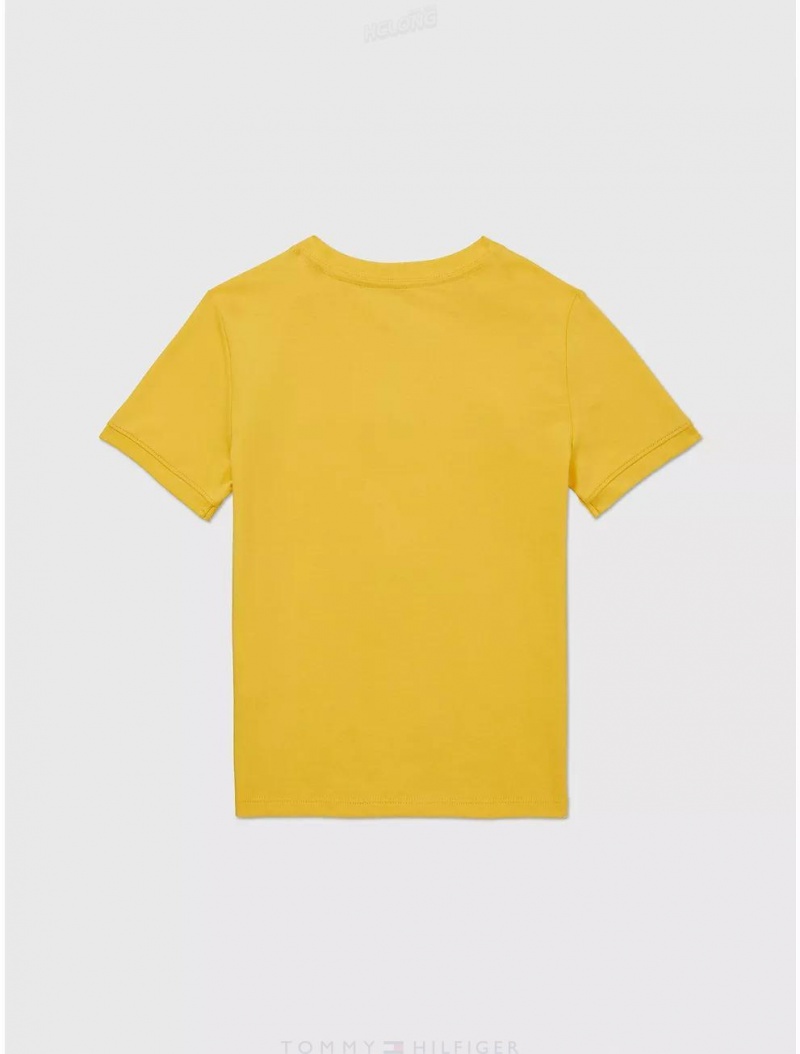 Tommy Hilfiger Logo Tape T-Shirt Tops Yielding Yellow | 9760-GXCKY