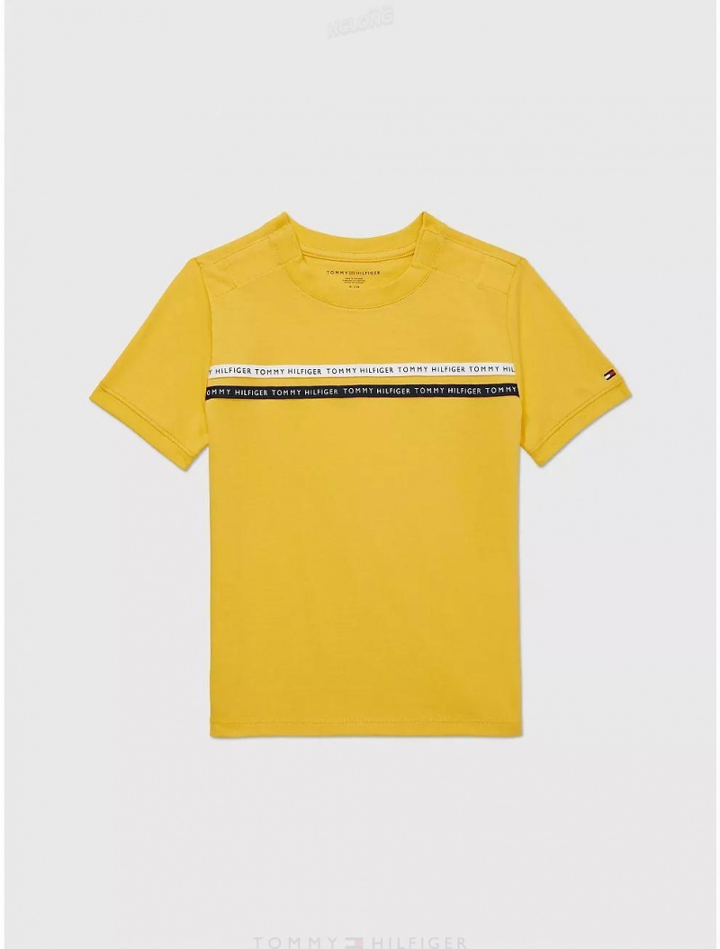 Tommy Hilfiger Logo Tape T-Shirt Tops Yielding Yellow | 9760-GXCKY