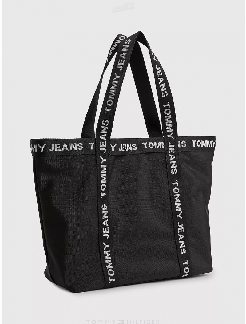 Tommy Hilfiger Logo Tape Tote Bags Black | 8052-DLUAP