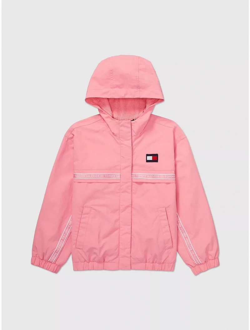 Tommy Hilfiger Logo Tape Windbreaker Jackets Popular Pink | 5342-HSEAT