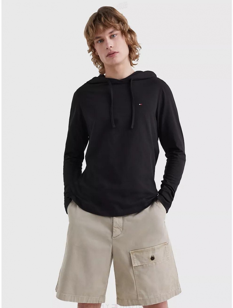 Tommy Hilfiger Long-Sleeve Hooded T-Shirt T-Shirts Black | 5268-WQYXI