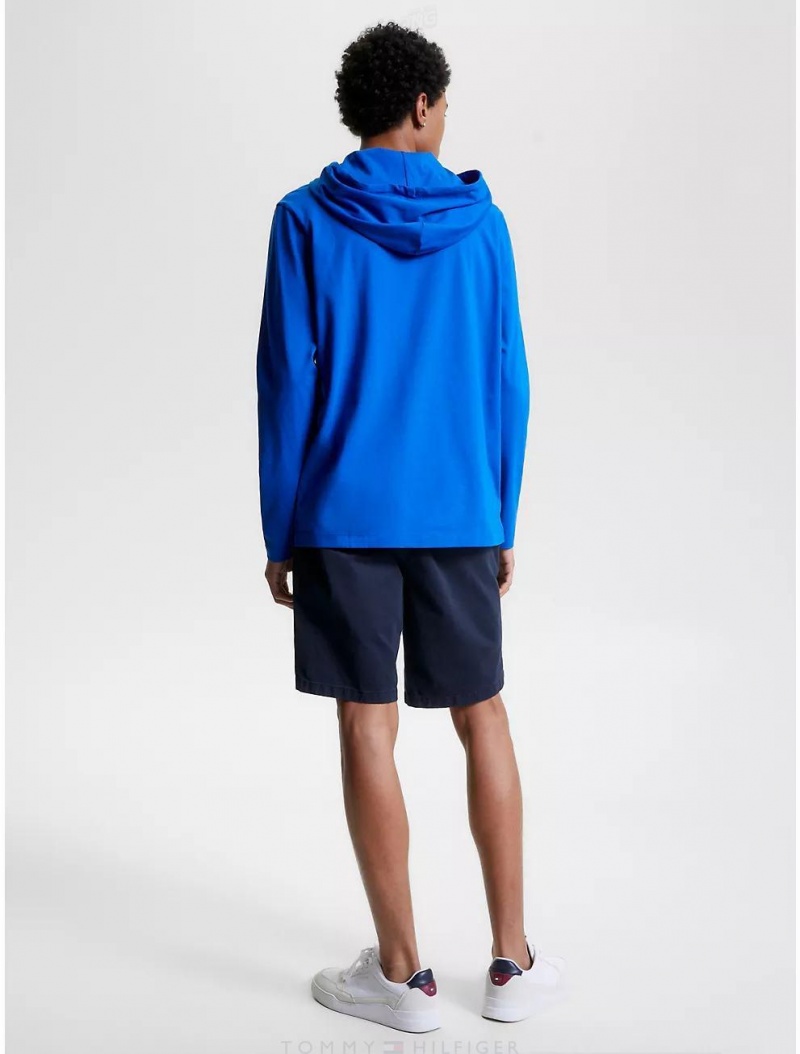 Tommy Hilfiger Long-Sleeve Hooded T-Shirt T-Shirts Ultra Blue | 6827-PBAUE