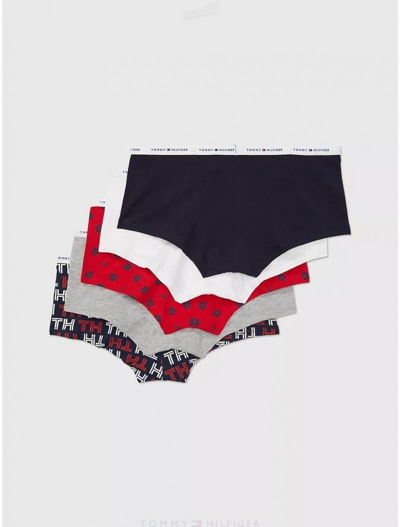 Tommy Hilfiger Mix Logo Boy Short 5-Pack Panties Tri Color Multi | 7901-KENLU