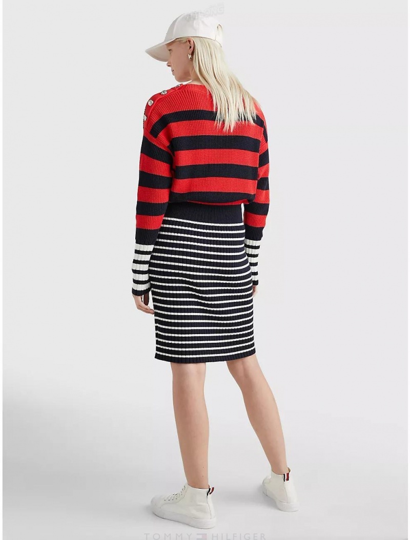 Tommy Hilfiger Mix Stripe Sweater Dress Dresses & Skirts Striped Ecru / Desert Sky/ Fireworks | 5764-KNFOP