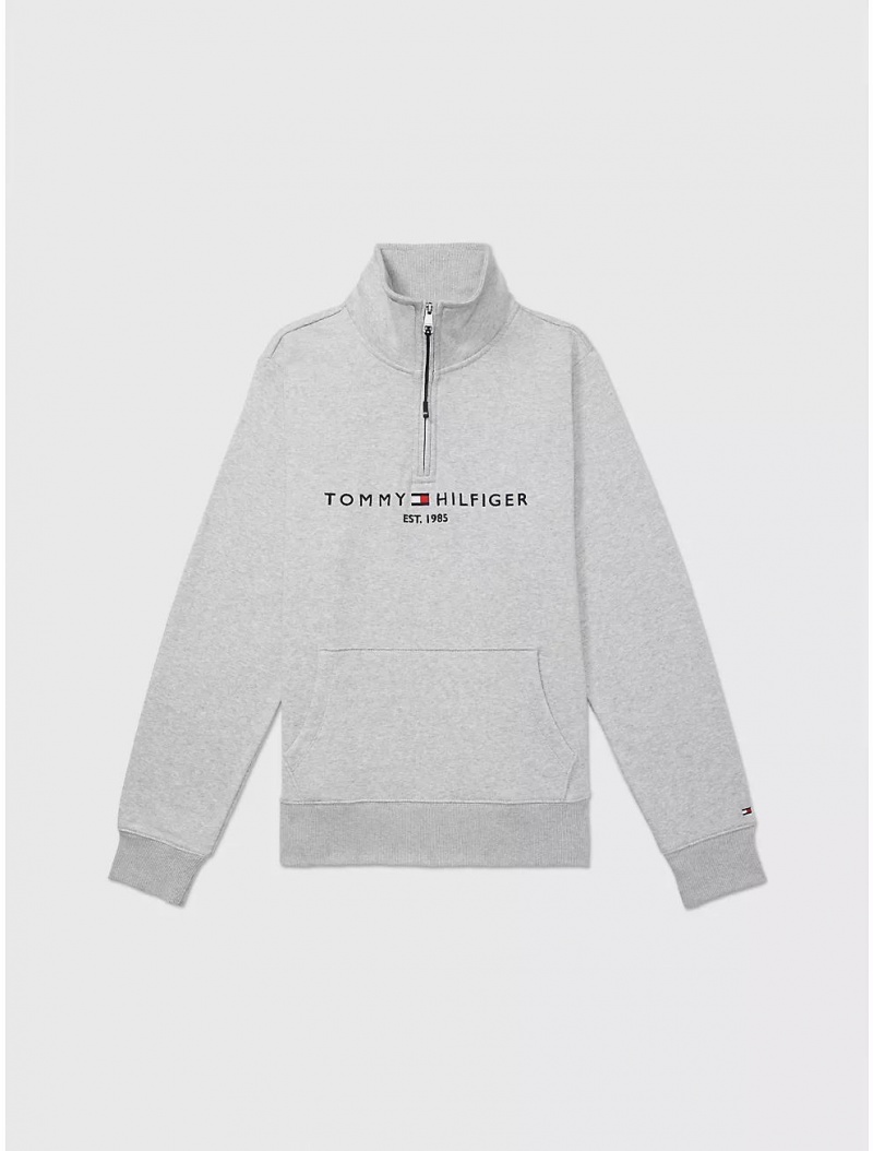 Tommy Hilfiger Mockneck Logo Sweatshirt Tops Grey Heather | 4016-FWGEA