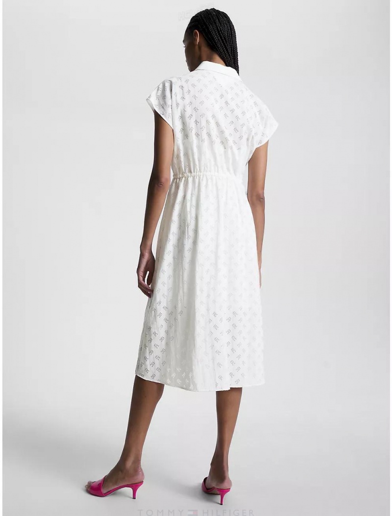 Tommy Hilfiger Monogram Devore Shirtdress Dresses & Skirts Optic White | 4780-GHPWZ