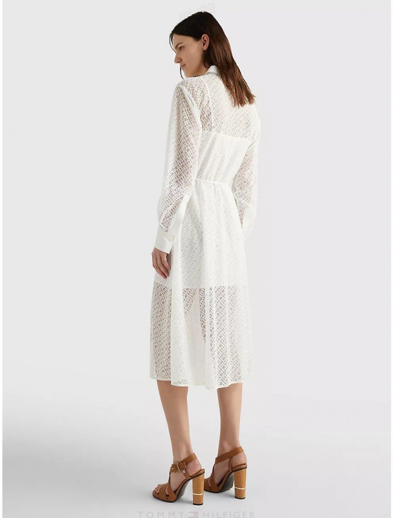 Tommy Hilfiger Monogram Lace Shirtdress Dresses & Skirts Optic White | 1853-YXSPZ