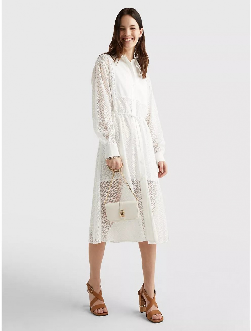 Tommy Hilfiger Monogram Lace Shirtdress Dresses & Skirts Optic White | 1853-YXSPZ