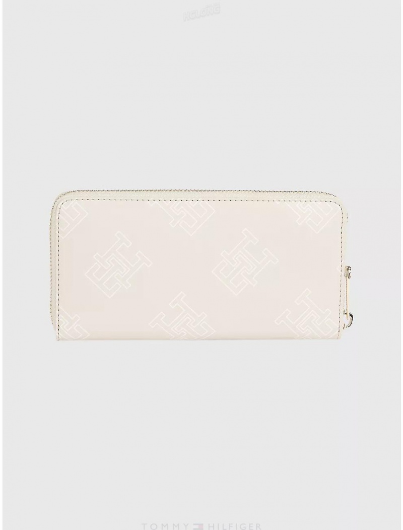 Tommy Hilfiger Monogram Logo Large Zip Wallet Bags Sugarcane | 9670-WUHIZ