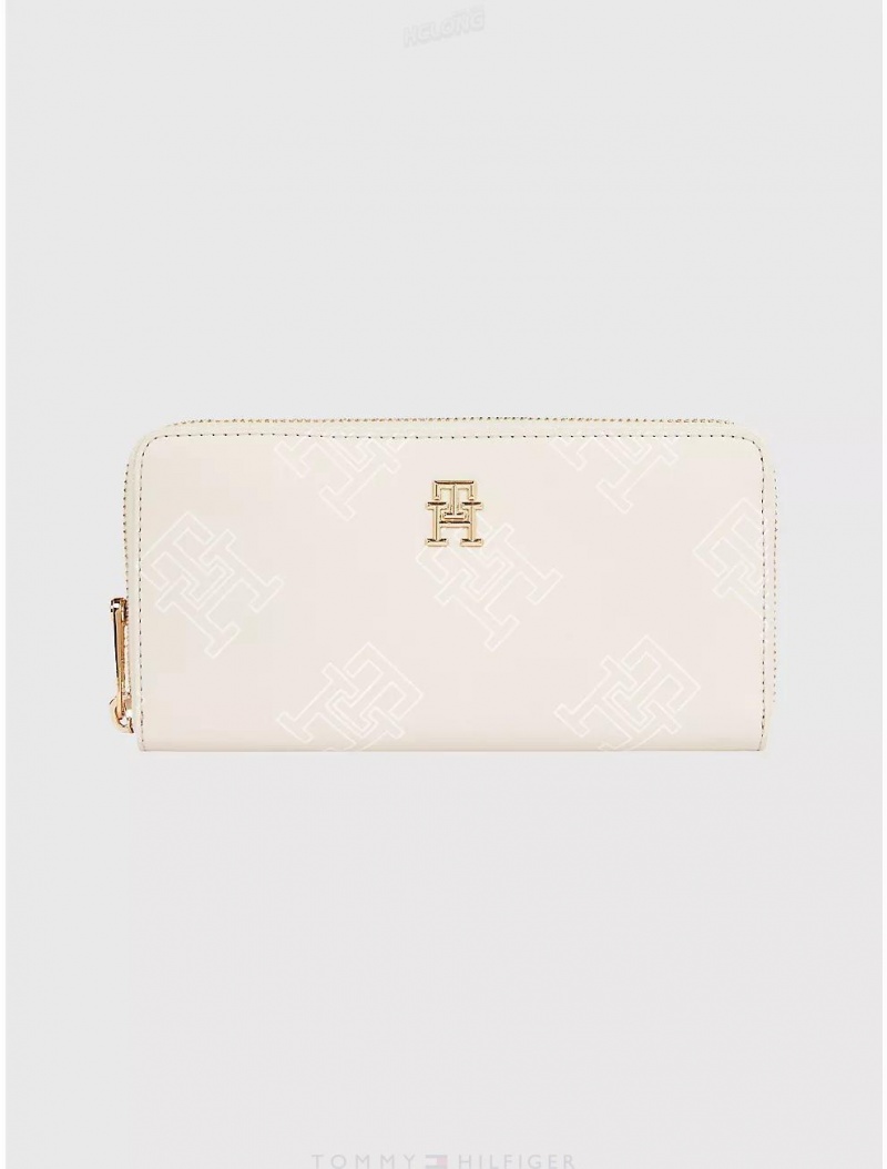 Tommy Hilfiger Monogram Logo Large Zip Wallet Bags Sugarcane | 9670-WUHIZ