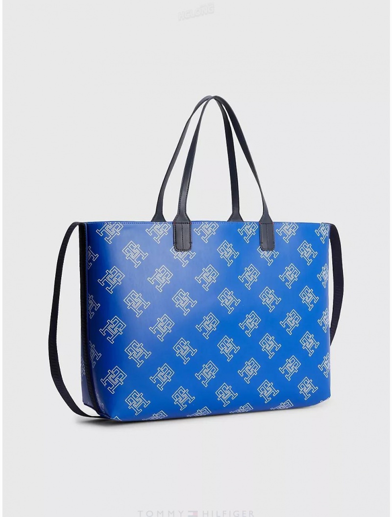 Tommy Hilfiger Monogram Logo Tote Bags Ultra Blue | 9872-CUPKW