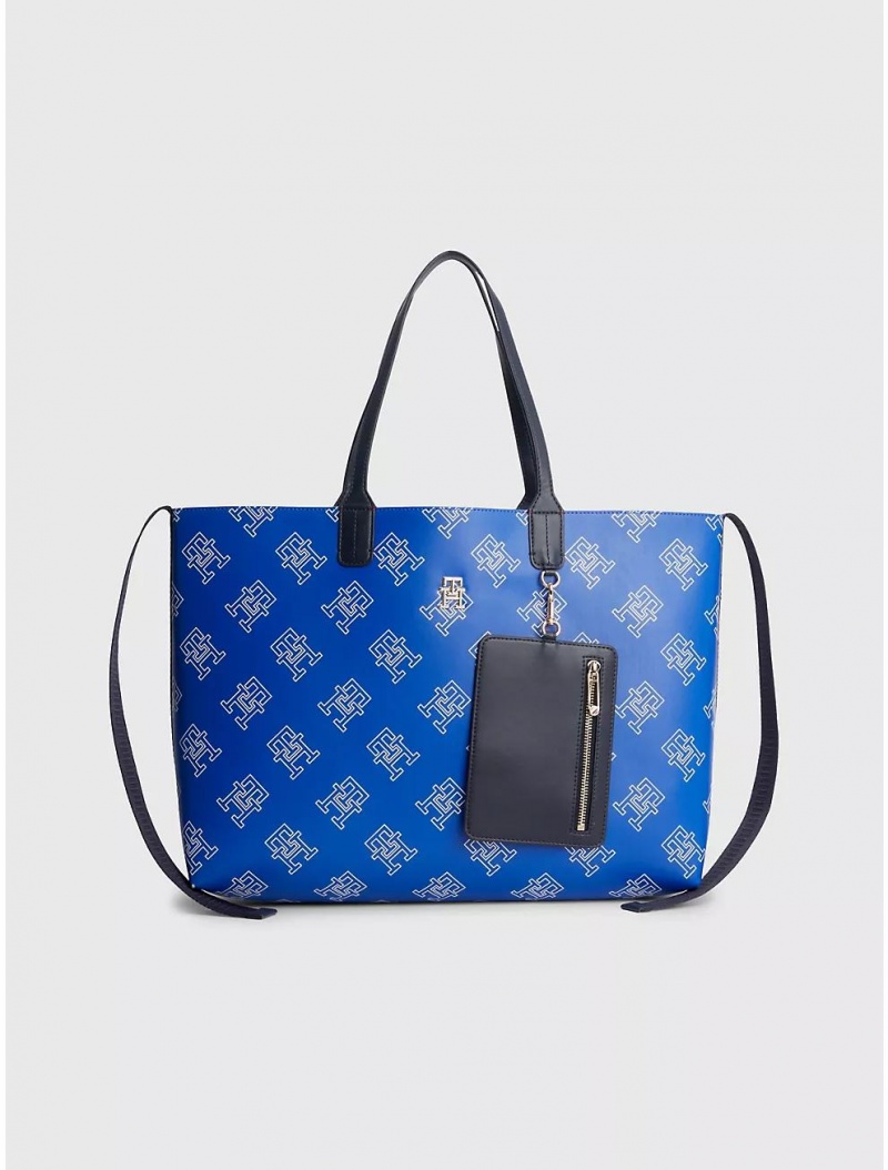 Tommy Hilfiger Monogram Logo Tote Bags Ultra Blue | 9872-CUPKW