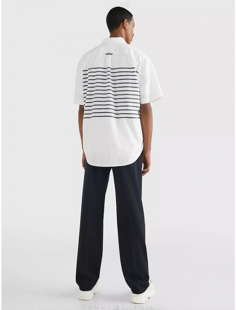 Tommy Hilfiger Oversized Breton Stripe Poplin Shirt Tops Optic White / Carbon Navy | 3582-UXYPF