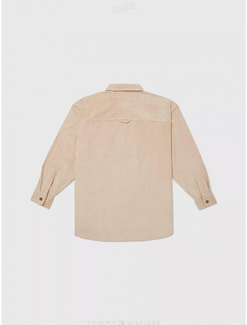 Tommy Hilfiger Oversized Corduroy Shirt Tops Soft Beige | 0365-OAKLQ