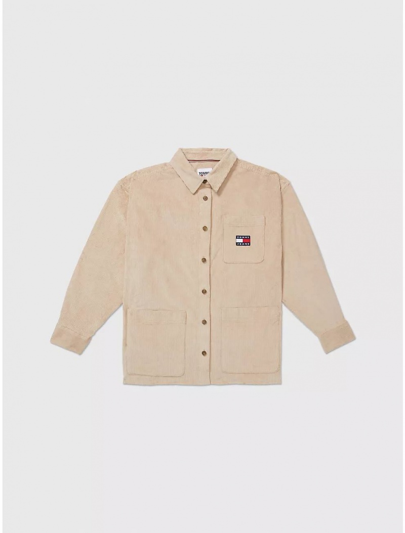 Tommy Hilfiger Oversized Corduroy Shirt Tops Soft Beige | 0365-OAKLQ