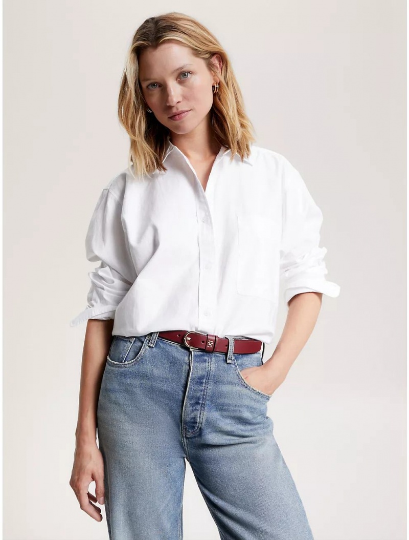 Tommy Hilfiger Oversized Oxford Shirt Tops & Shirts Optic White | 5702-ZBFVN