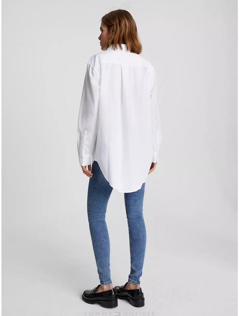 Tommy Hilfiger Oversized Solid Shirt Tops & Shirts Optic White | 3960-JTRVA