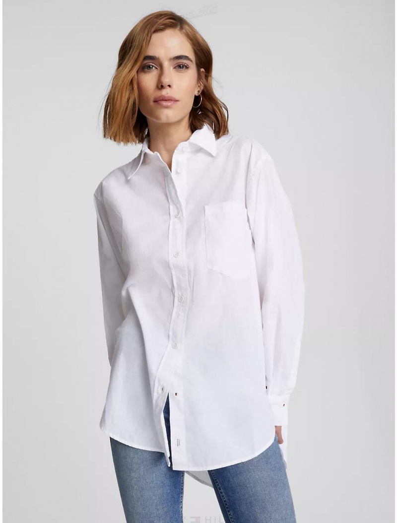 Tommy Hilfiger Oversized Solid Shirt Tops & Shirts Optic White | 3960-JTRVA