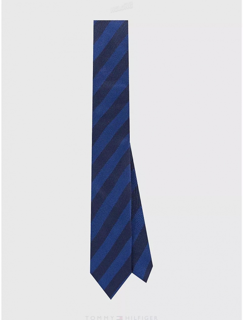 Tommy Hilfiger Oxford Stripe Silk Tie Ties Desert Sky / Twilight Lapis | 2835-PDFBZ